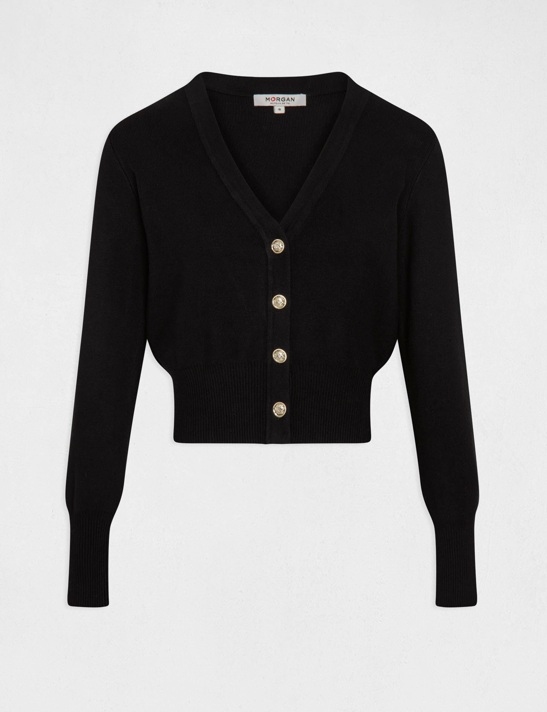 Gilet col en V manches longues noir femme - noir