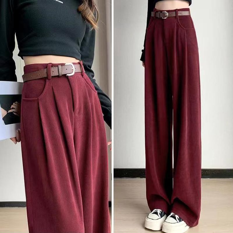 Everose - Hoge taille effen corduroy wijde broek