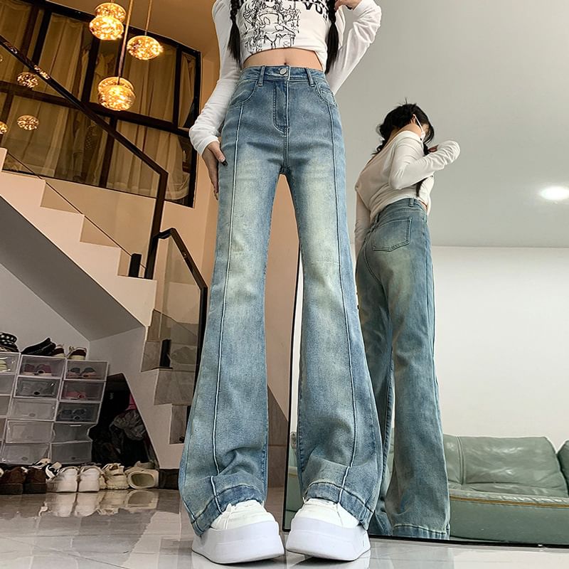 Baoinie - High Rise Washed Flared Jeans