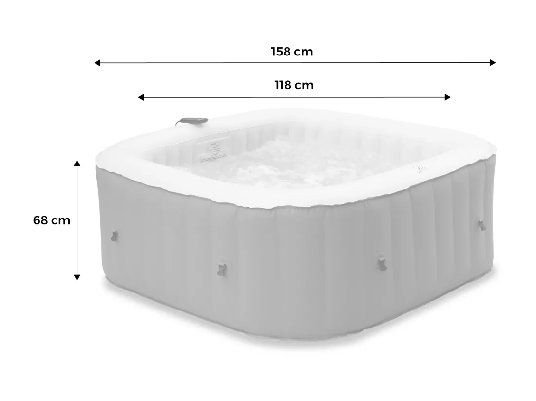 Spa MSPA gonflable carré – Fjord 4 - 4 places. système anti-gel + bâche. 160cm. PVC. pompe. chauffage. gonfleur. filtre