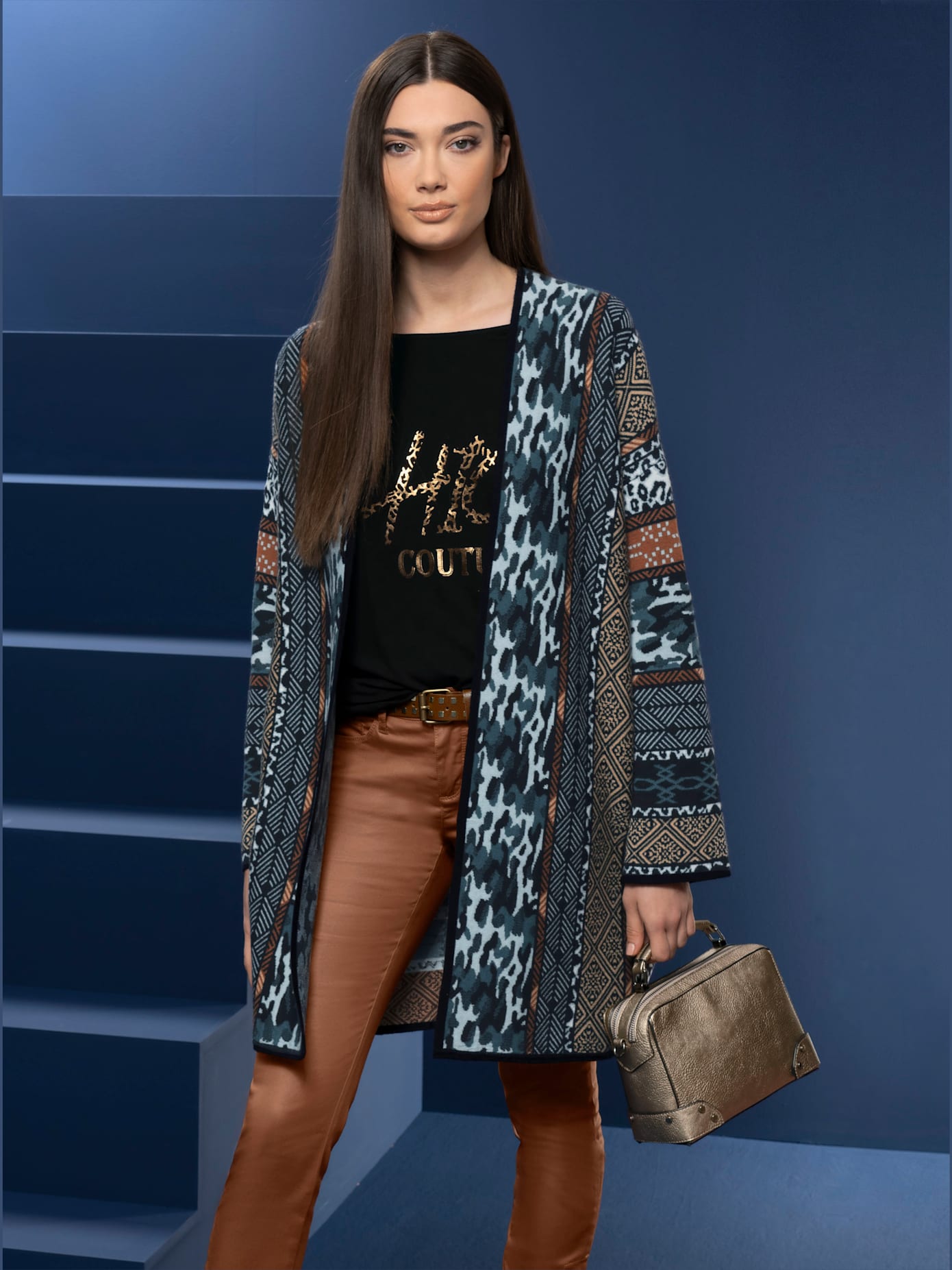 Veste longue en tricot 20% laine