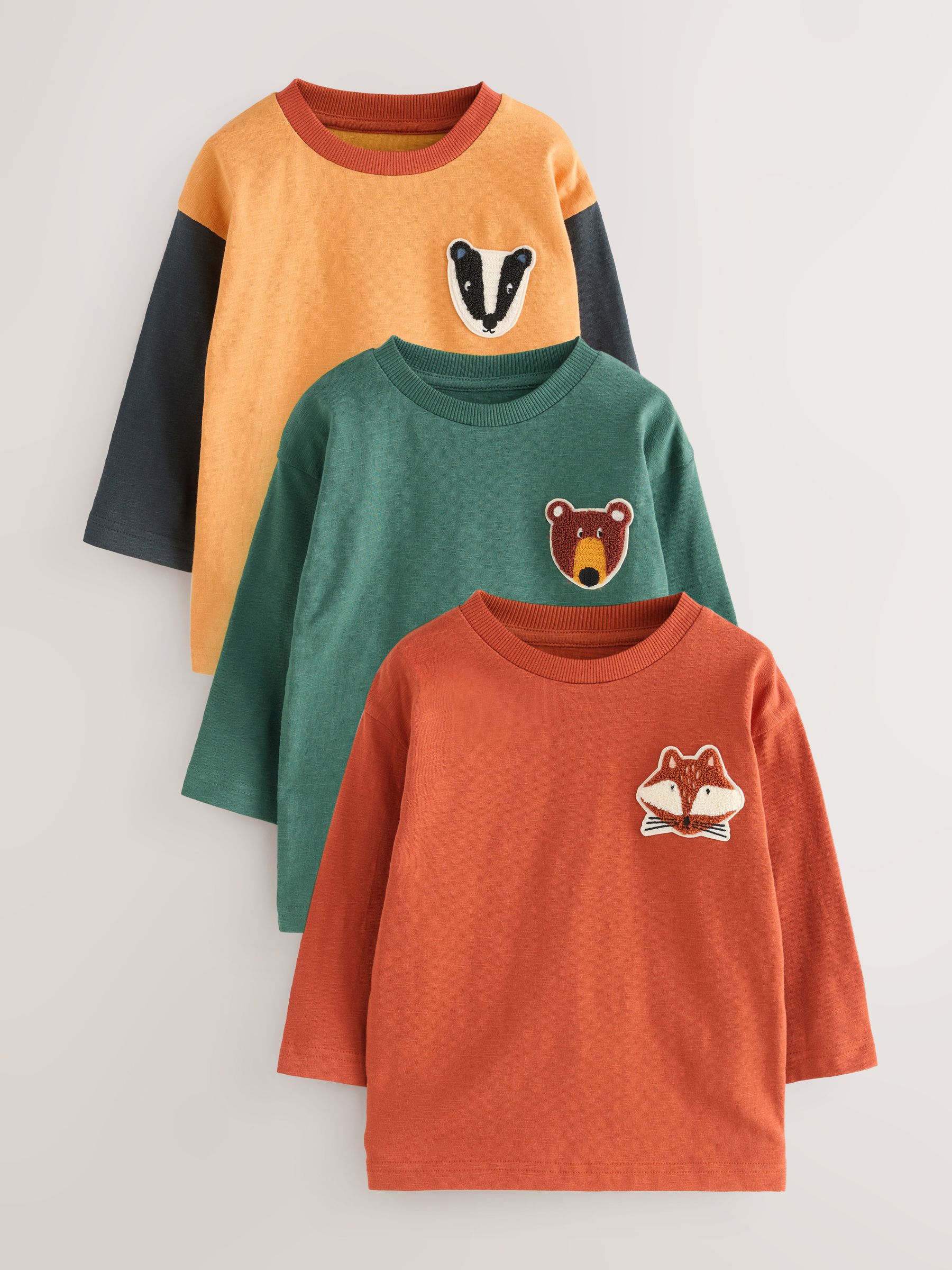 Ochre Yellow Woodland - Set van 3 T-shirts met lange mouwen en applicatie (3mnd-7jr)