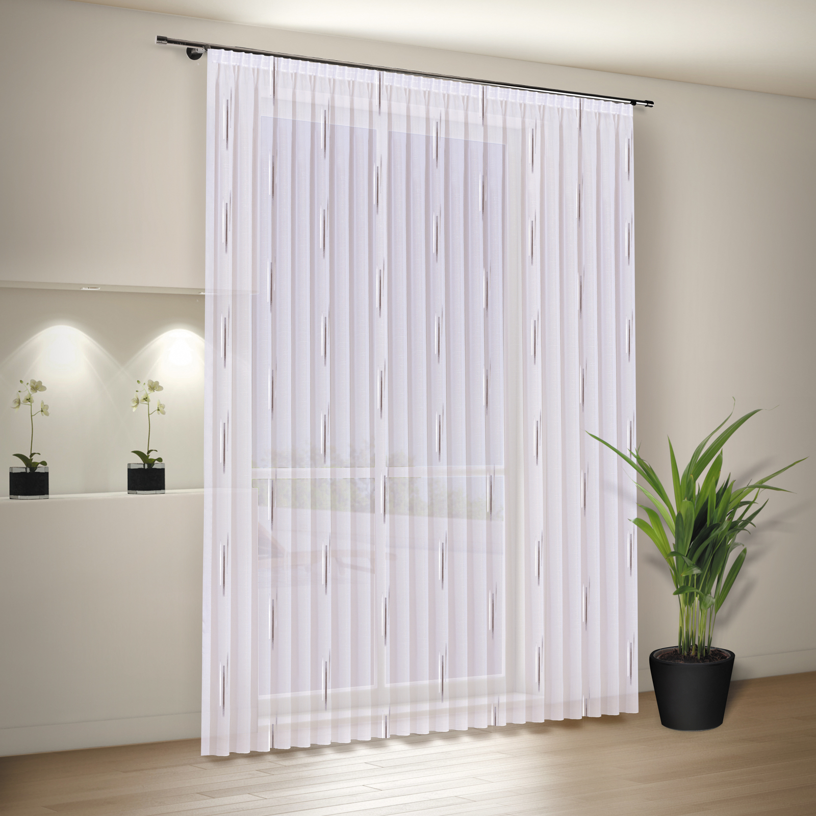 Vorhang - weiß-anthrazit - 300x245 cm