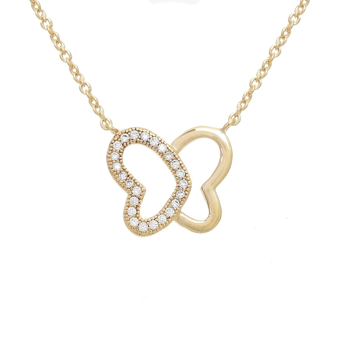 Collier papillon de coeurs oxyde de zirconium Plaqué OR 750 3 microns