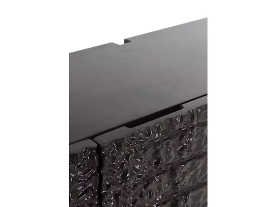 Buffet 4 portes en bois de manguier imitation cuir de crocodile noir