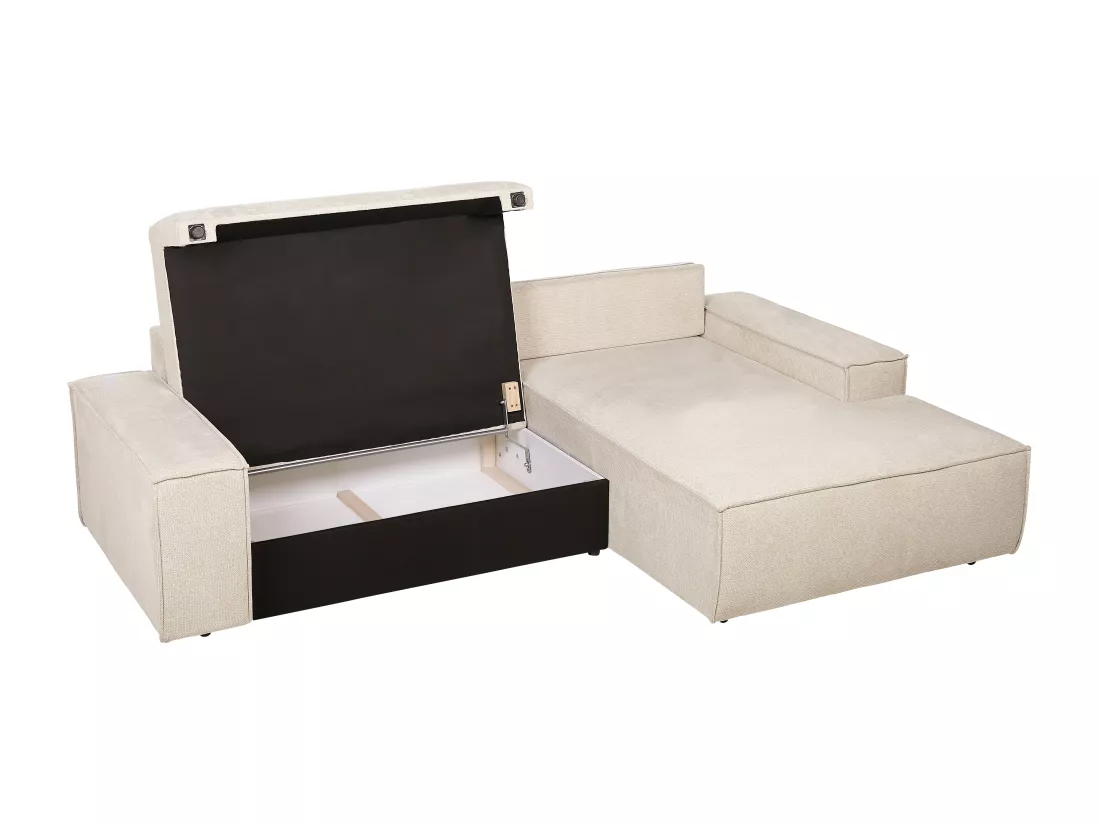 Canapé d'angle droit convertible en tissu texturé beige AMELIA