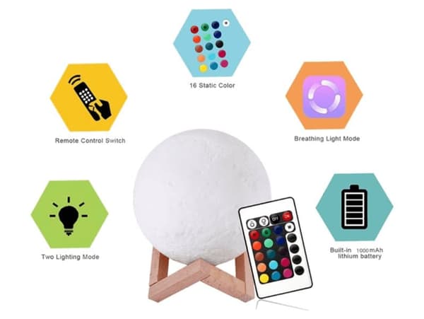 3D LED månelys / nattlys med stativ - 15 cm