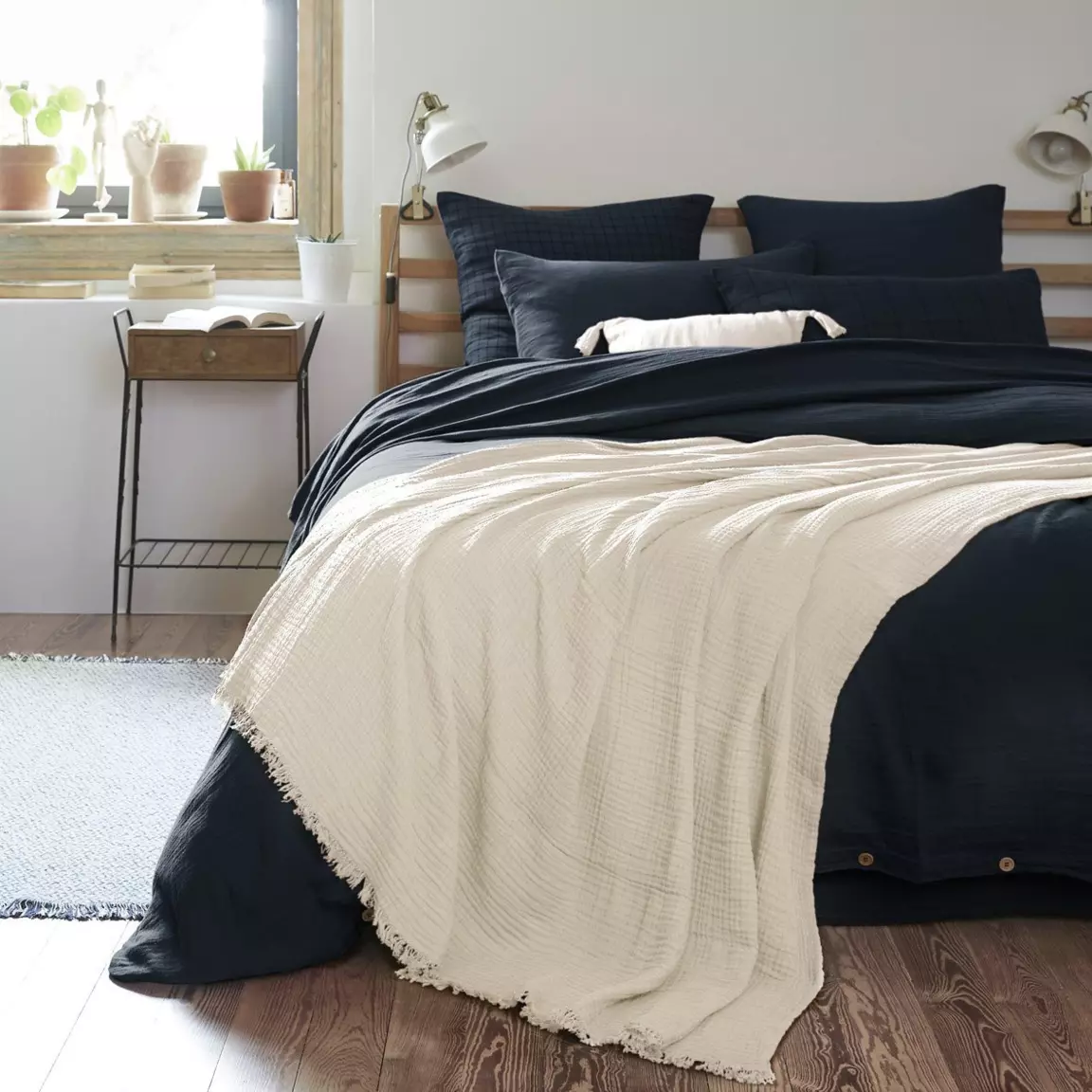 Plaid gaze de coton (180 x 220 cm) Gaïa Beige pampa