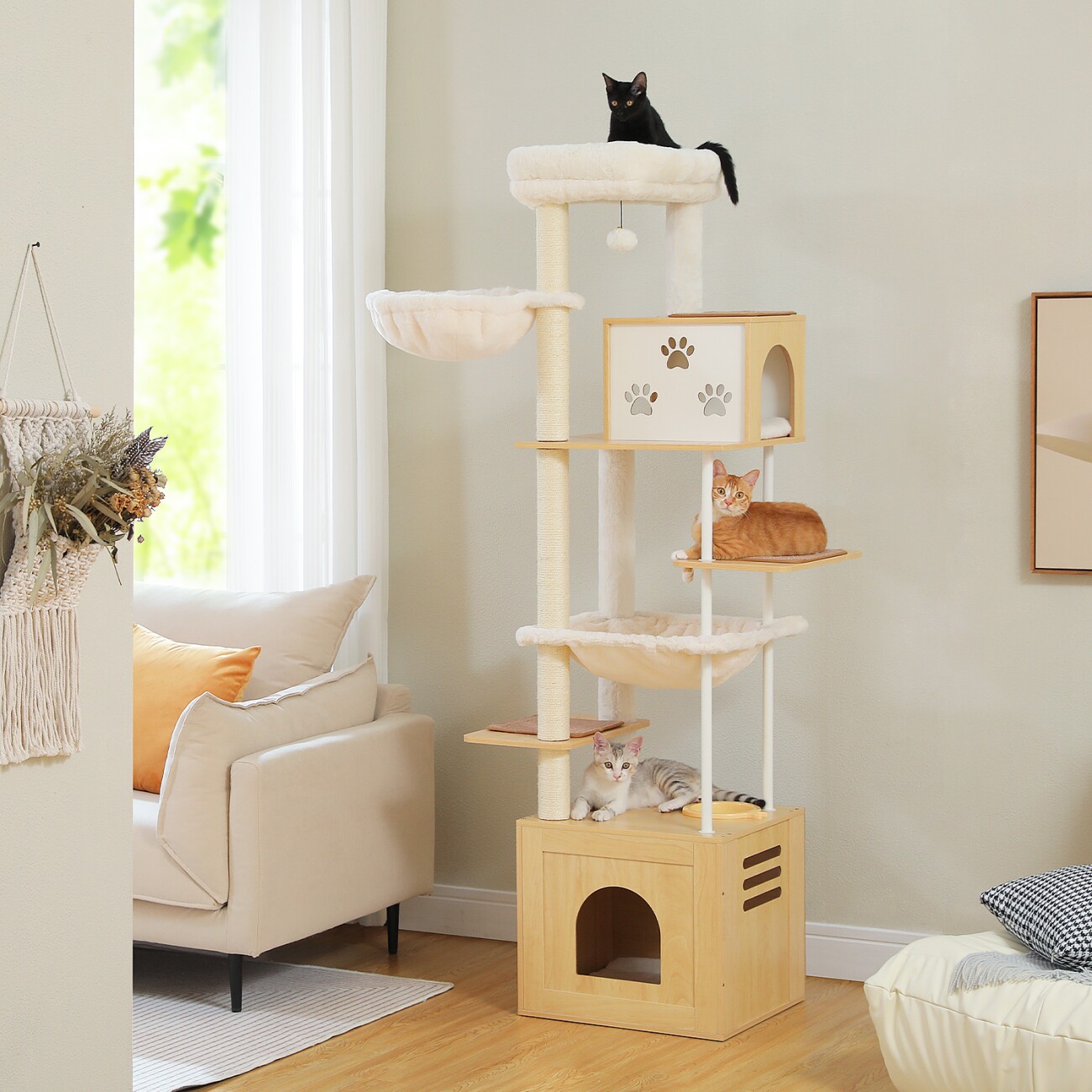 Pawz Road 190 Kratzbaum mit Futterplatz beige