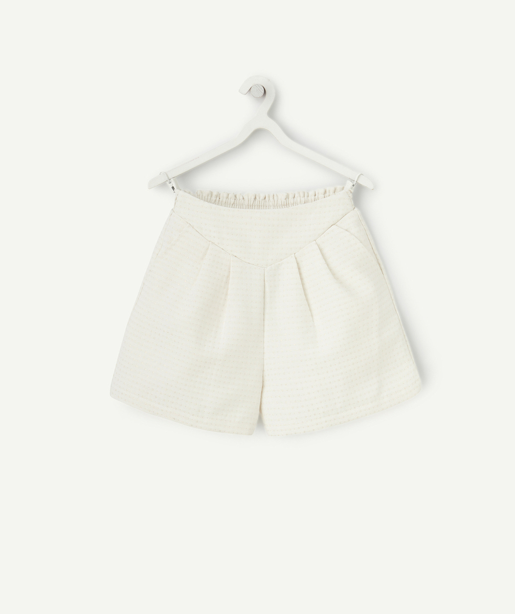 SHORT FILLE TAILLE HAUT ÉCRU AVEC BRILLANCE COULEUR DORÉE PAILLETÉE