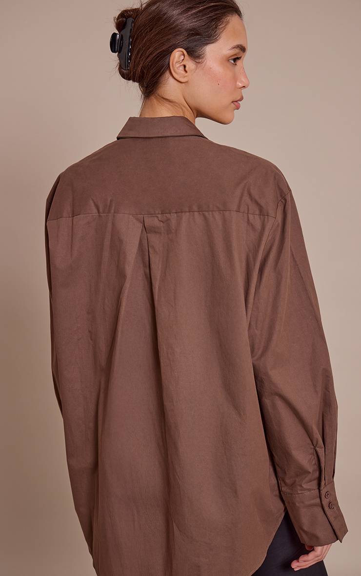 Marron Chemise En Coton À Poignets Surdimensionnés