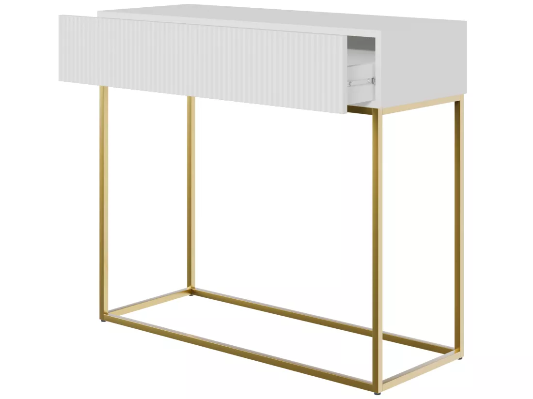 Table console - 90 cm - blanc avec pieds dorés - VELDIO