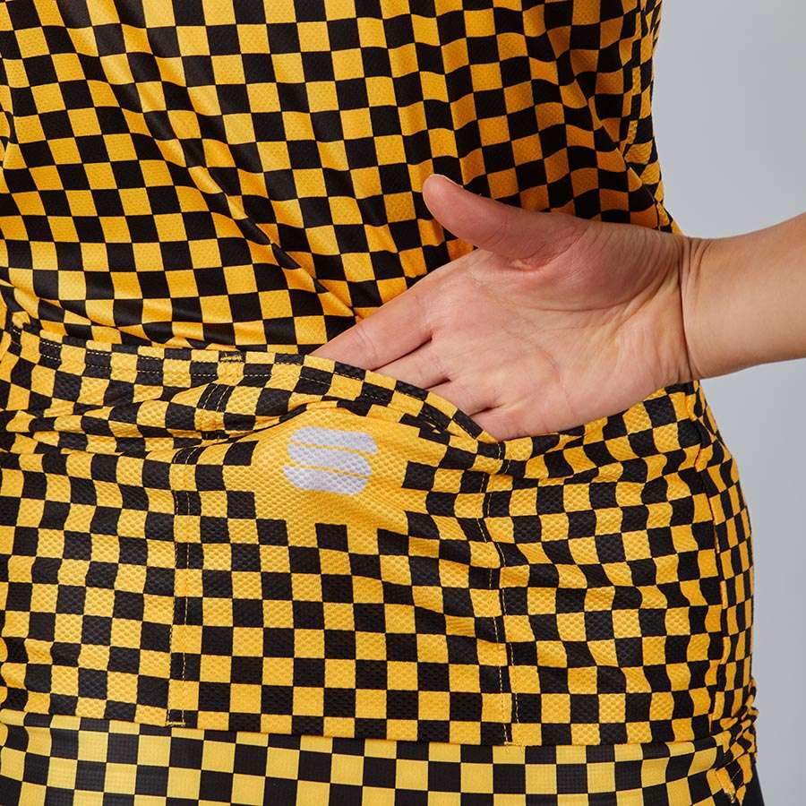 Sportful Checkmate Fietsshirt Korte Mouwen Geel Dames
