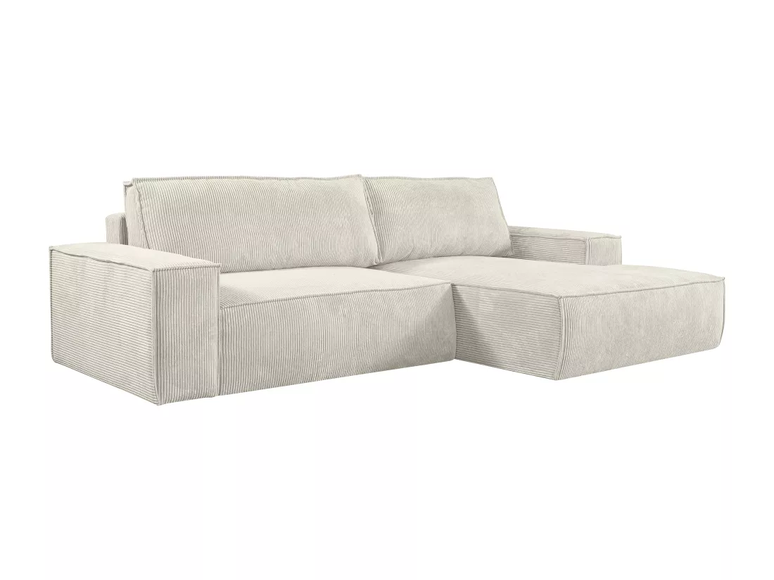 Canapé d'angle droit convertible en velours côtelé beige AMELIA