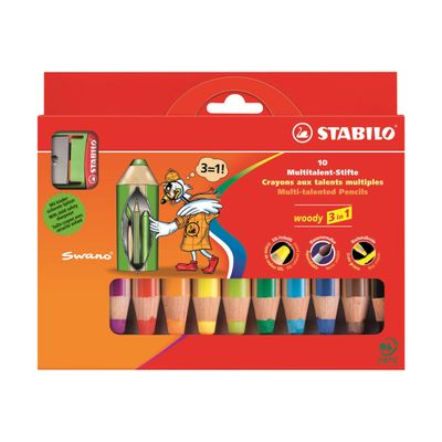 Stabilo woody 3 in 1 - 10 Crayons de couleur - 10 mm - couleurs assorties