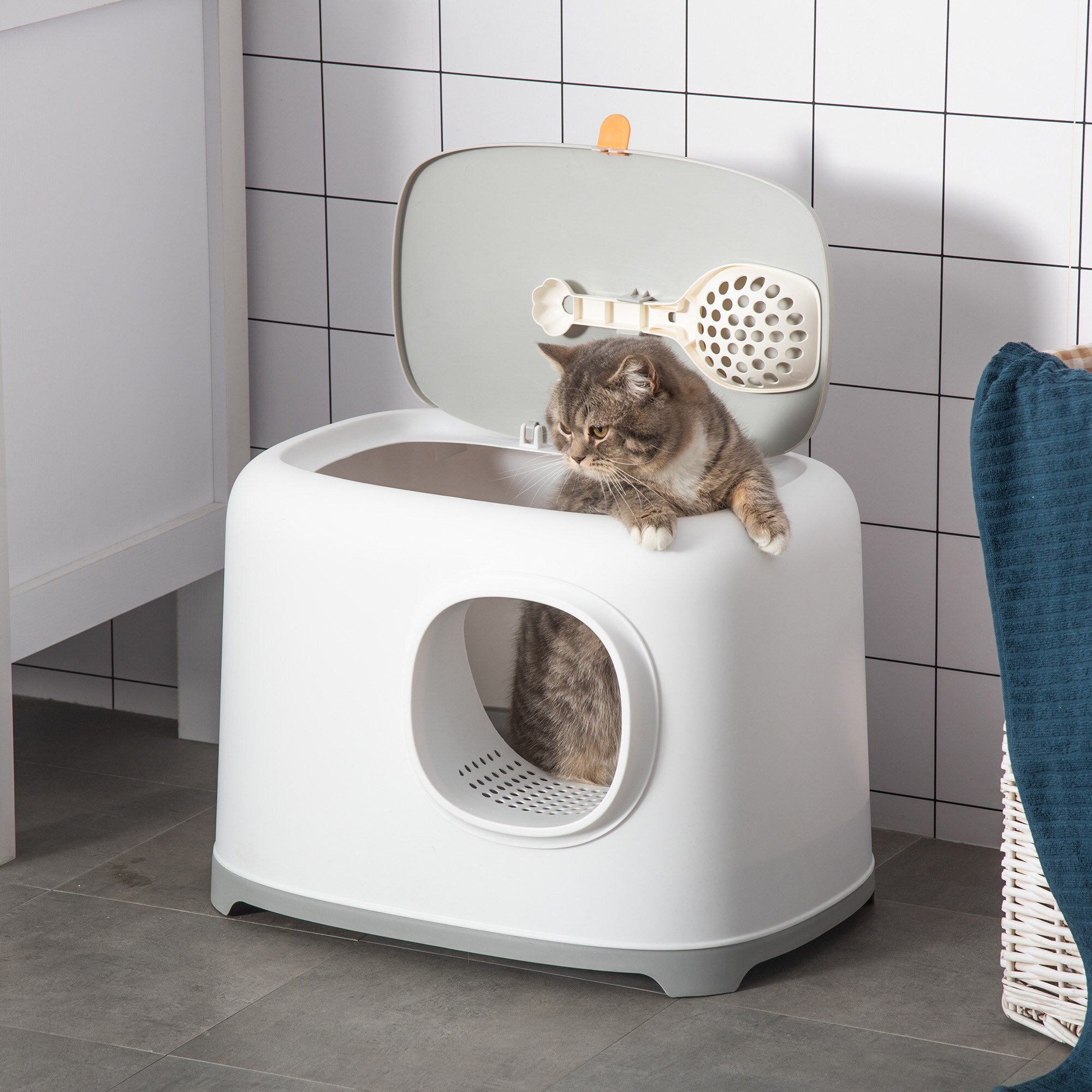 PawHut Katzentoilette mit kompaktem Design bunt 55L x 40B x 39H cm