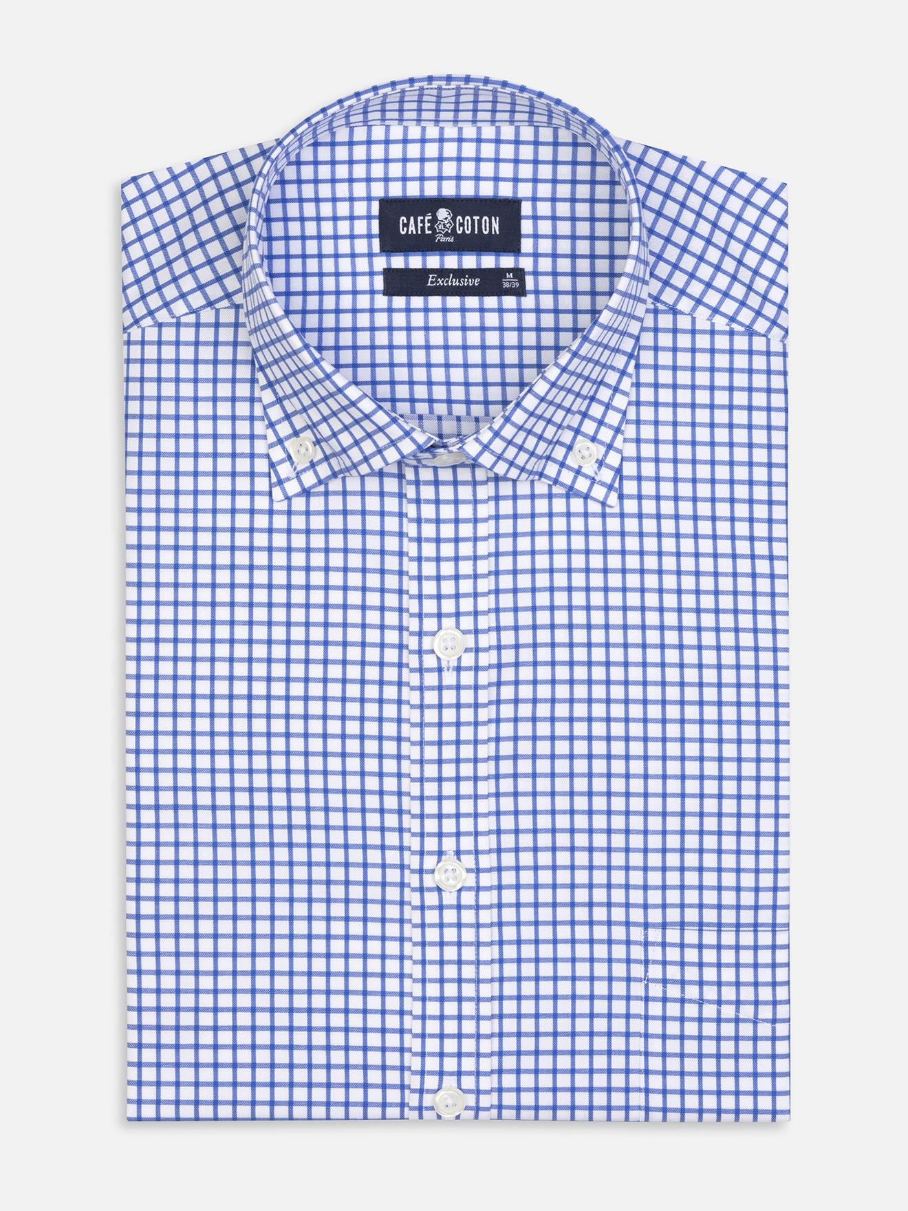 Chemise Carlton à carreaux bleus - Col Boutonné