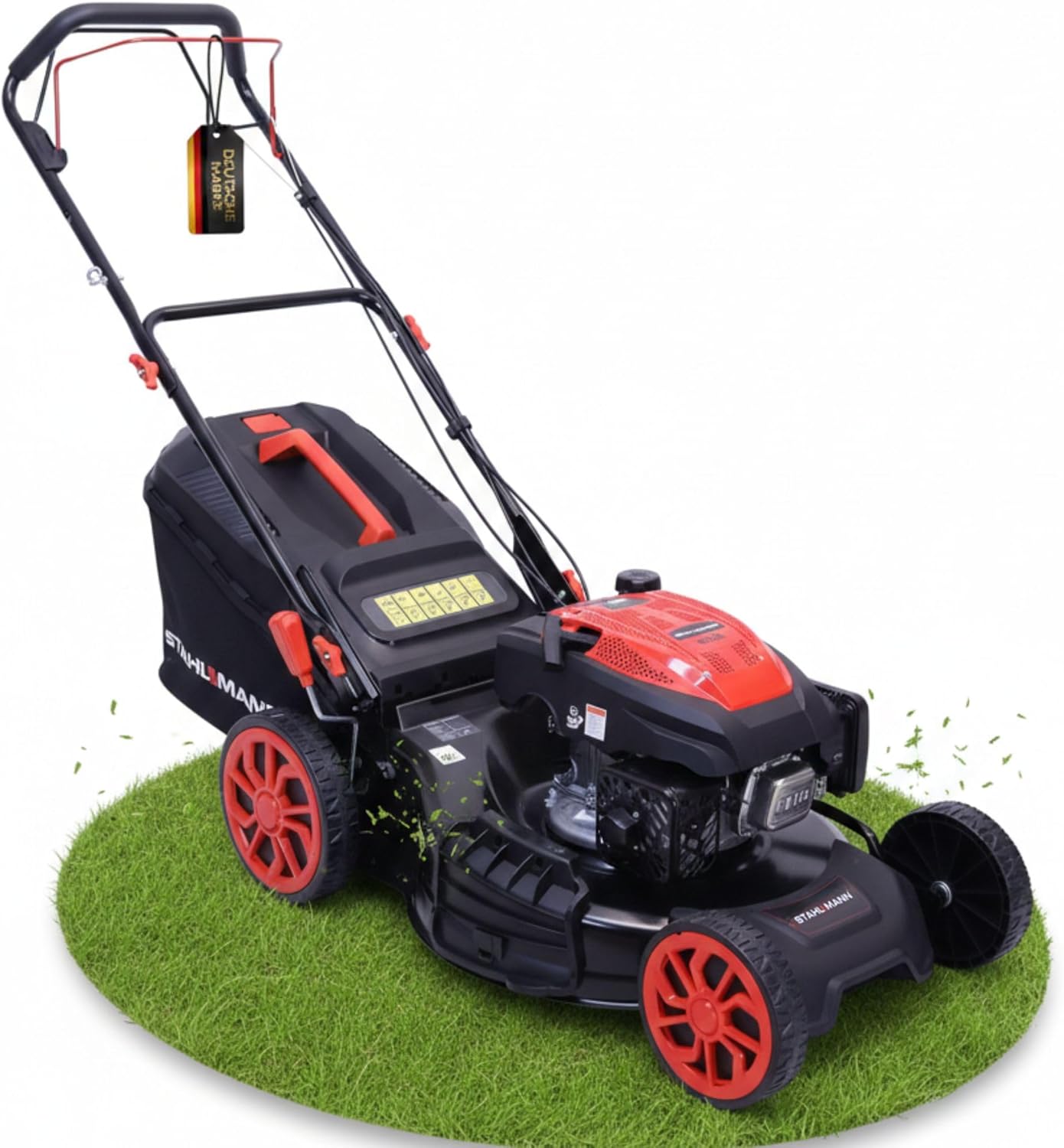 STAHLMANN Rasenmäher Benzin mit Antrieb BR532 – 7,0PS (5,1kW) 223ccm mit Antrieb, 53cm Schnittbreite, Mulchen, Schnitthöhenverstellung, Easy Clean Anschluss, Große Räder, 60L Korb