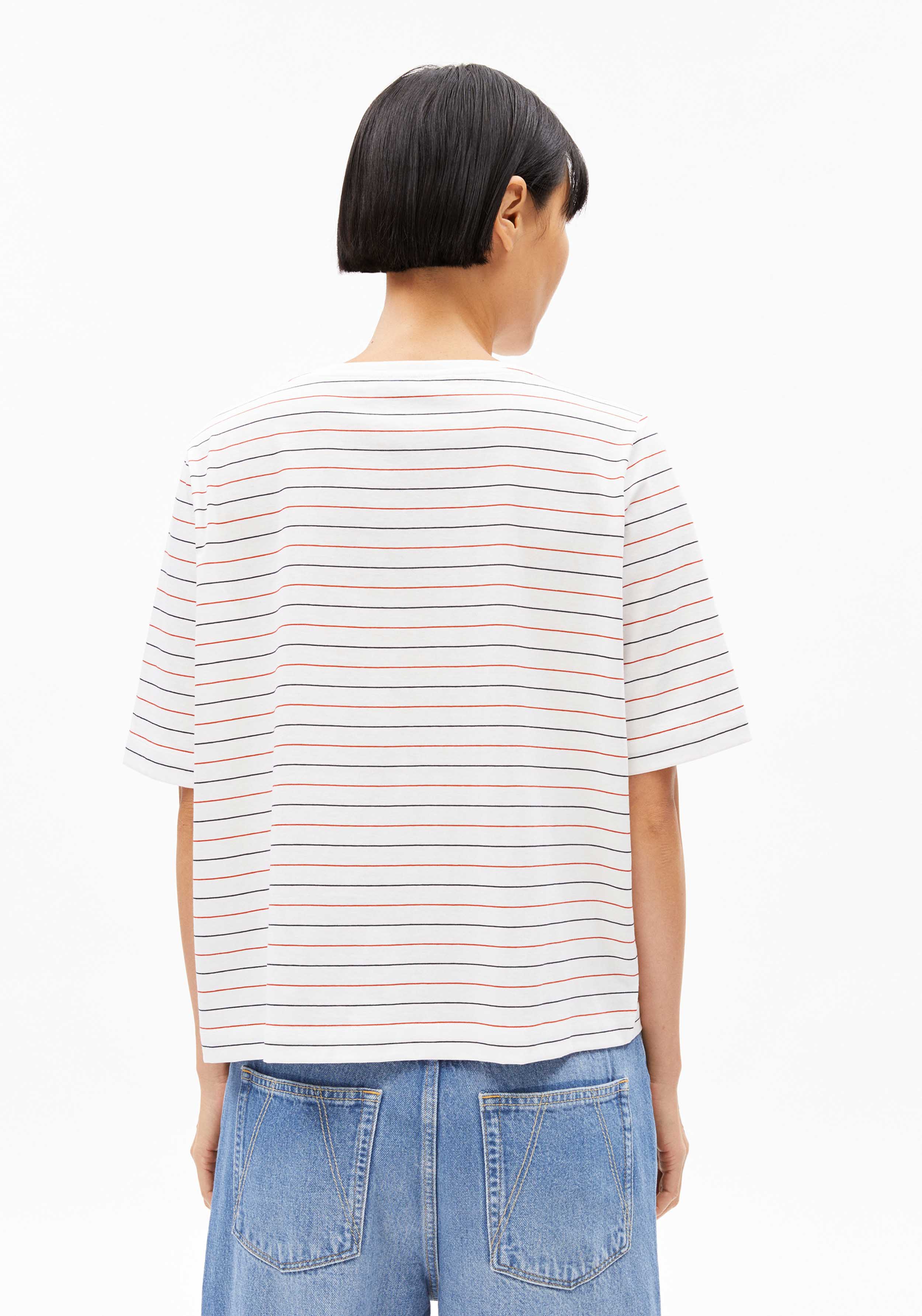 Armedangels Ripp-T-Shirt Finiaa French Rivieraa White-Coral Blush-Night Sky