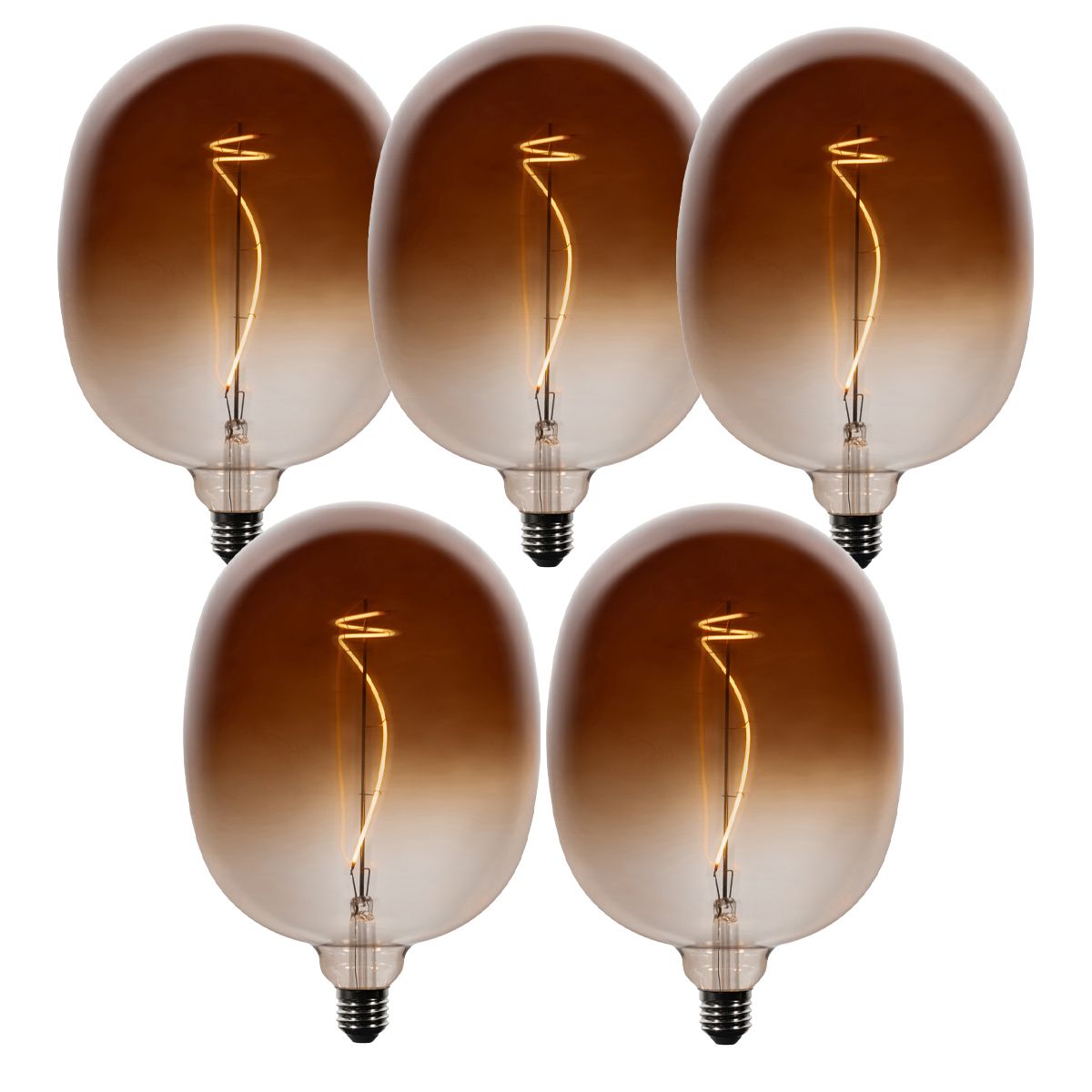 Set van 5 E27 dimbare LED lampen G170 bruin 4,9W 130 lm 1800K