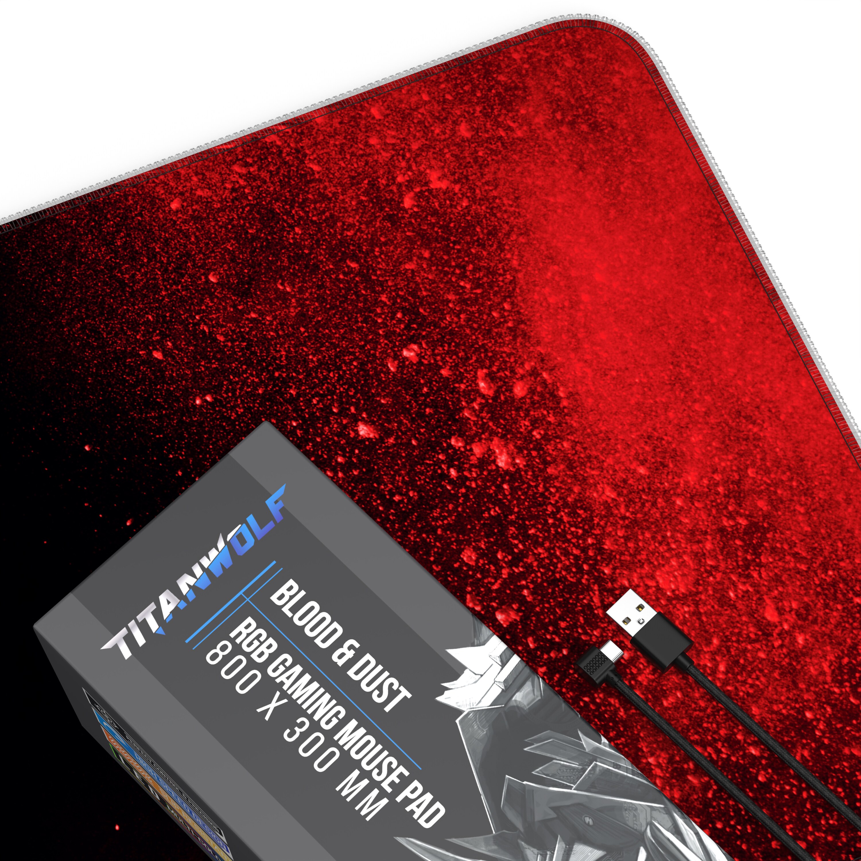 Titanwolf RGB Gaming Mauspad, Mousepad XL 800 x 300mm verbessert Präzision & Geschwindigkeit, Blood