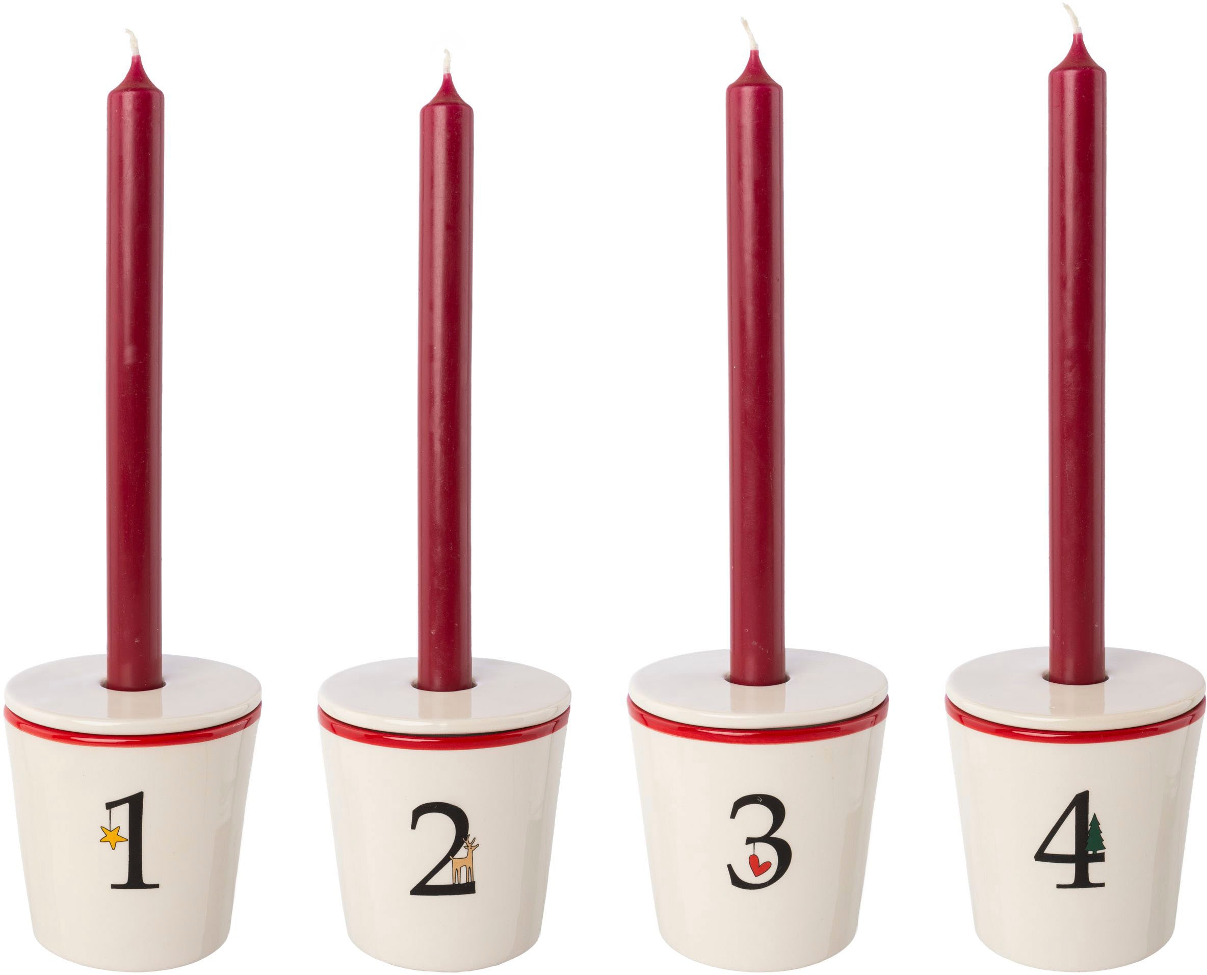 Creativ deco Kerzenhalter »Stabkerzenhalter für die Adventszeit, Weihnachtsdeko« Becher aus Keramik mit Cover 1 bis 4, Höhe ca. 10 cm, Adventsleuchter