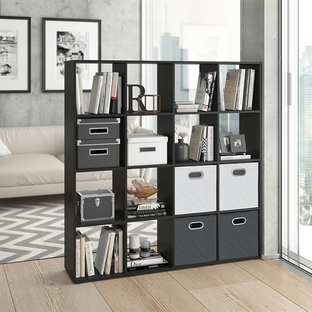 VICCO Raumteiler KARREE 16 Fächer Schwarz - Bücherregal Regal Standregal Büroregal
