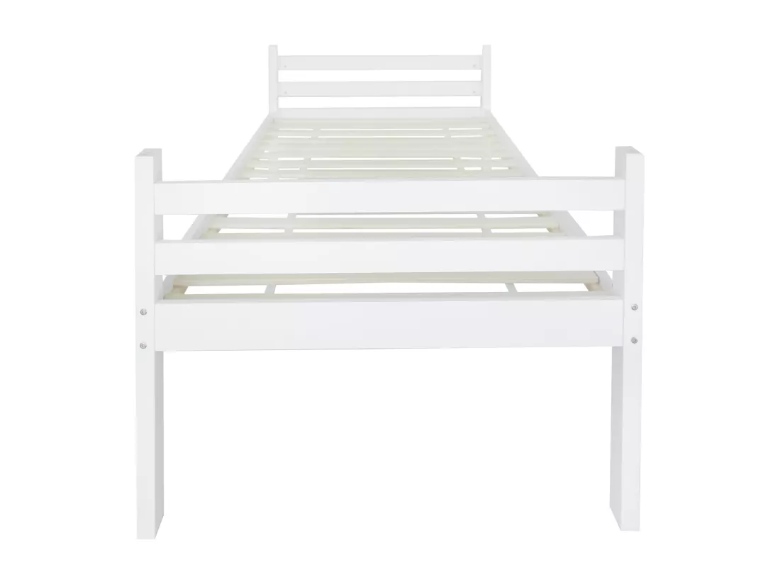 Lit superposé pour enfant, lit enfant avec échelle d'angle à trois niveaux et protection antichute, lit divisé en 2 lits simples, lit d'adolescent, lit simple, cadre en pin, blanc, 90x200cm