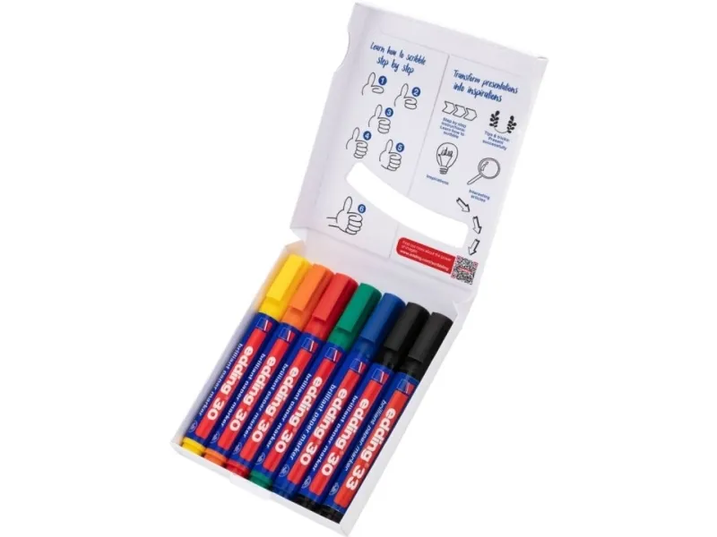 Edding Colourful Flipchart Kit, Sort, Blå, Grøn, Orange, Rød, Gul, Blandet, Forskellige farver, Glas, Jern, Metal, Papir, Plast, Stål, Tyskland, Vandbaseret blæk