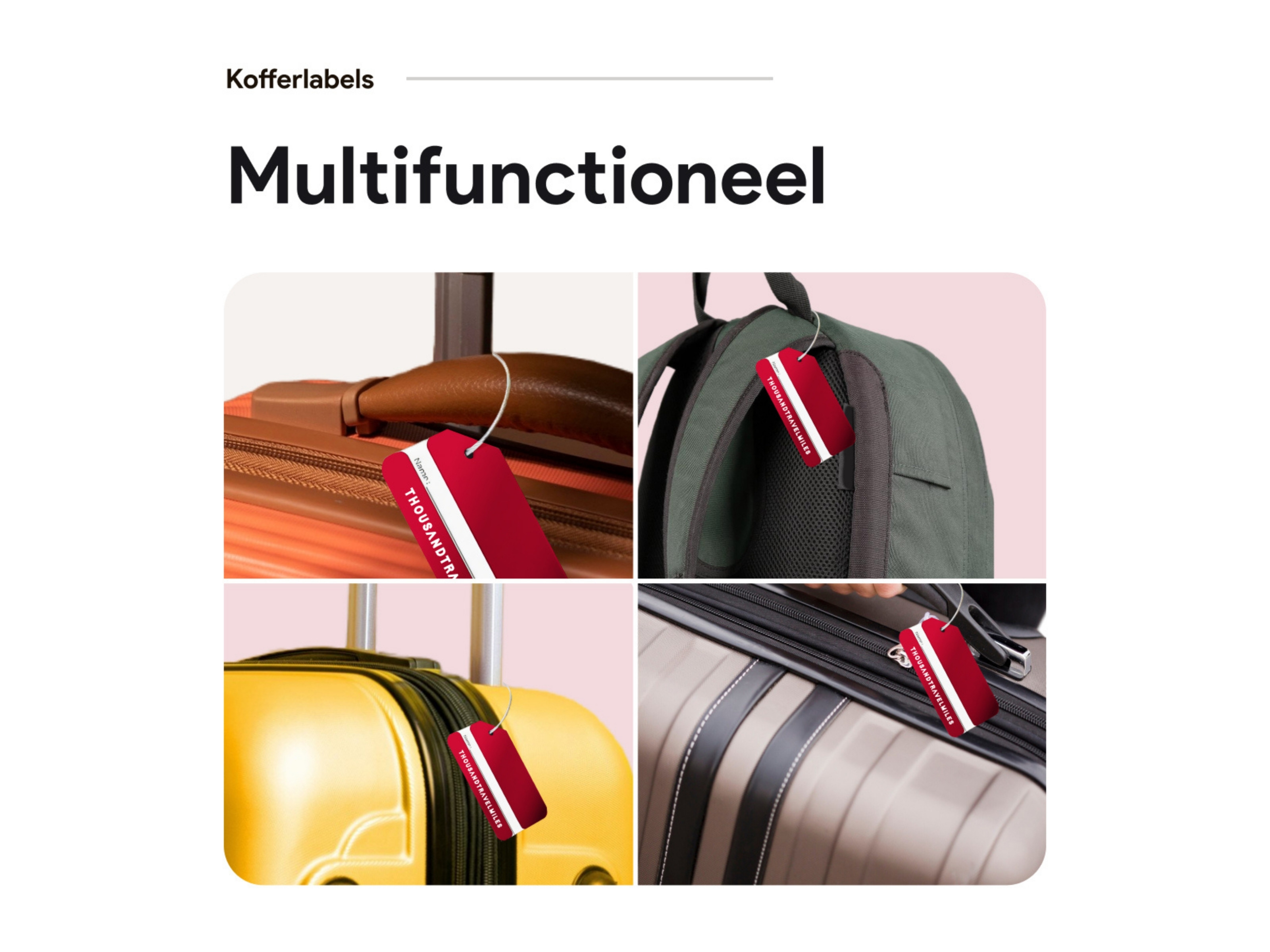 Thousandtravelmiles set van 4 aluminium bagagelabels - Red