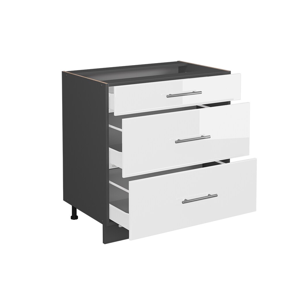 Vicco Schubladenunterschrank Küchenschrank Küchenmöbel Fame-Line Anthrazit Weiß 80 cm modern Hochglanz Küche Einbauküche Drehtür Blende Schublade Küchenunterschrank Küchenzeile
