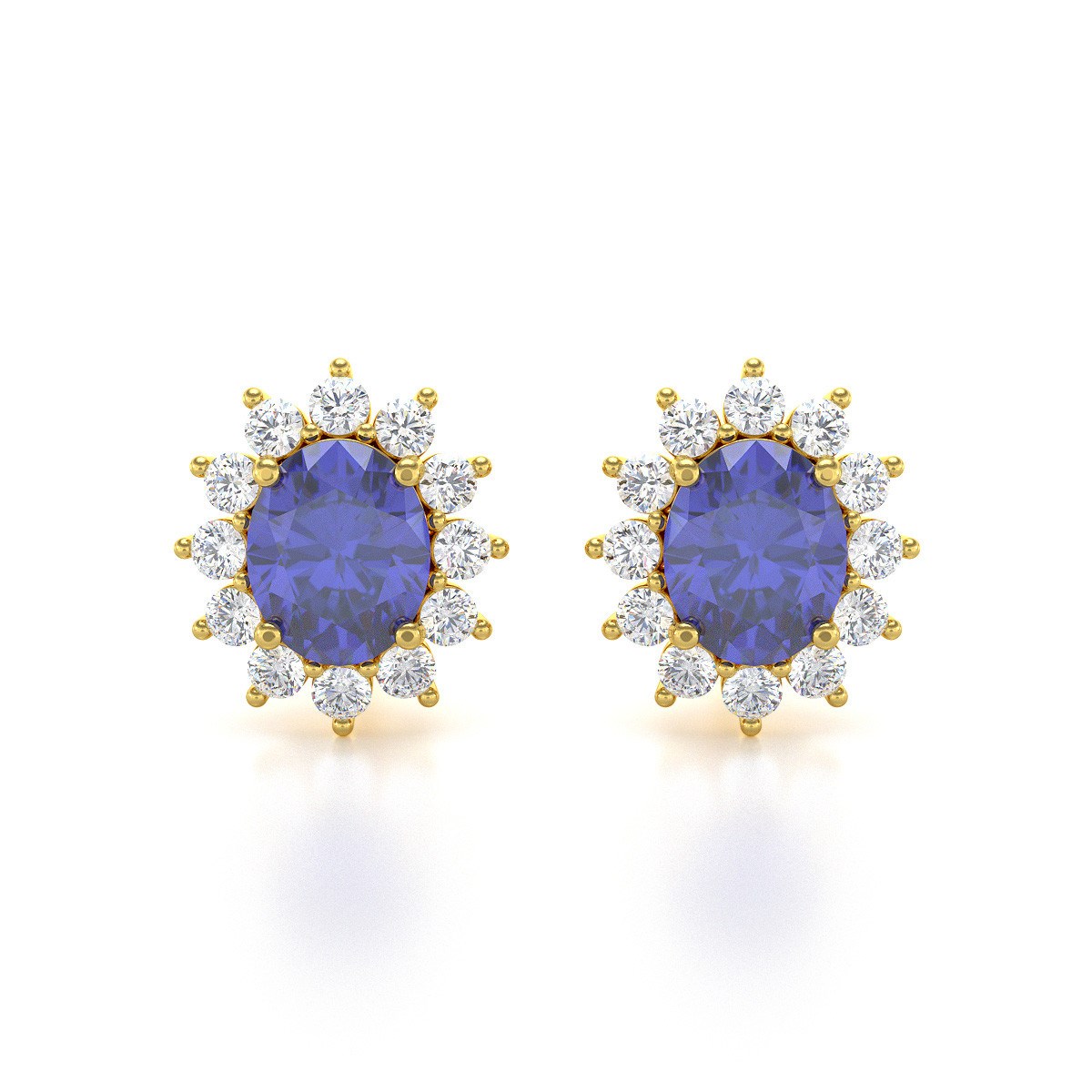 Boucles d'oreilles ADEN Or 585 Jaune Fleur Tanzanite et Diamants 1.25grs