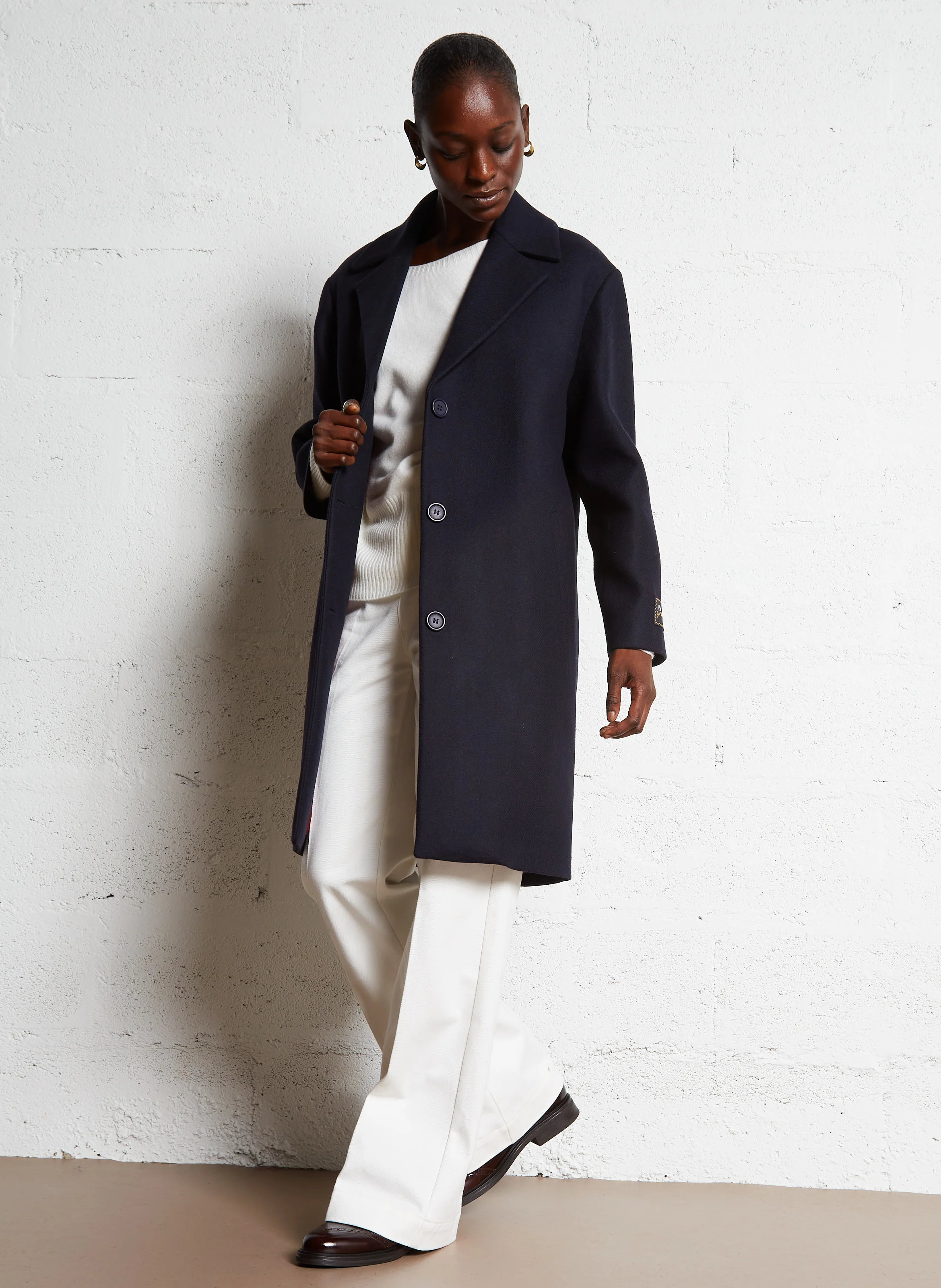 NICKY - Manteau long col tailleur en laine mélangée | Bleu