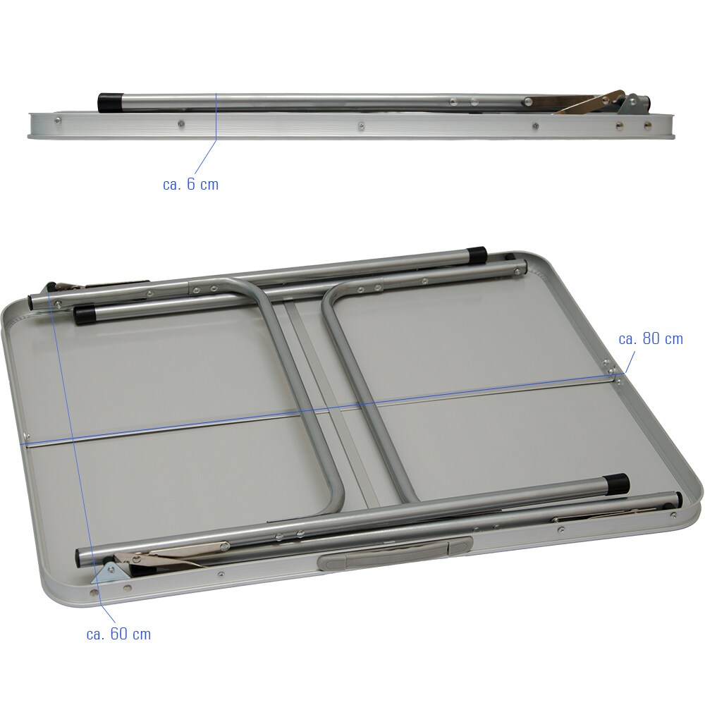 Klappbarer Campingtisch 80x60x67 cm Leichtgewicht Klapptisch Reisetisch im Kofferformat Hell Grau
