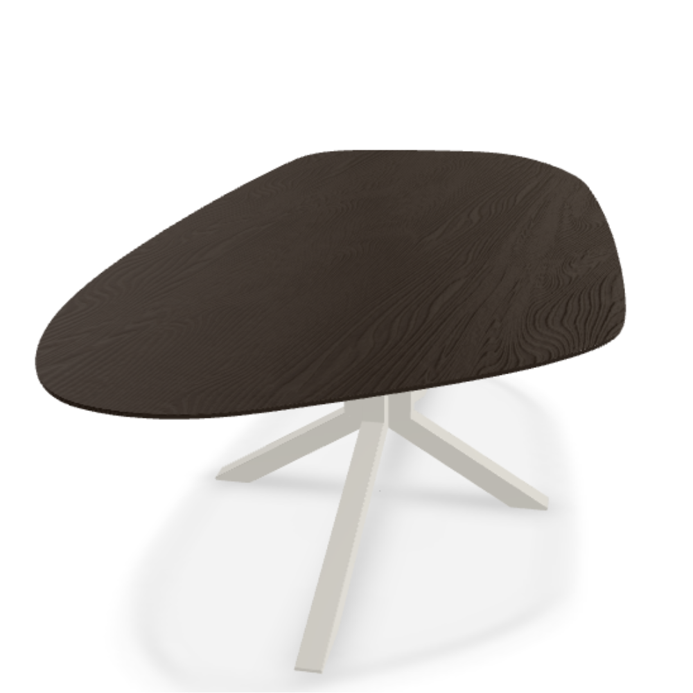 They & Me eettafel Starry Night – organisch 240 x 120 x 75 | Eiken Geborsteld Black Lak | Rechte Rand | Onderstel RAL9010 zuiverwit
