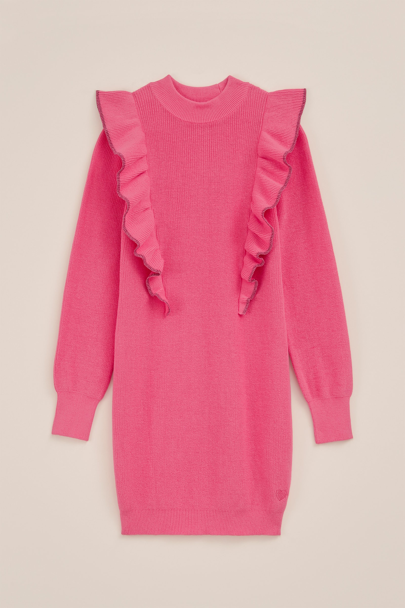 Meisjes gebreide jurk met ruches WE Fashion Roze