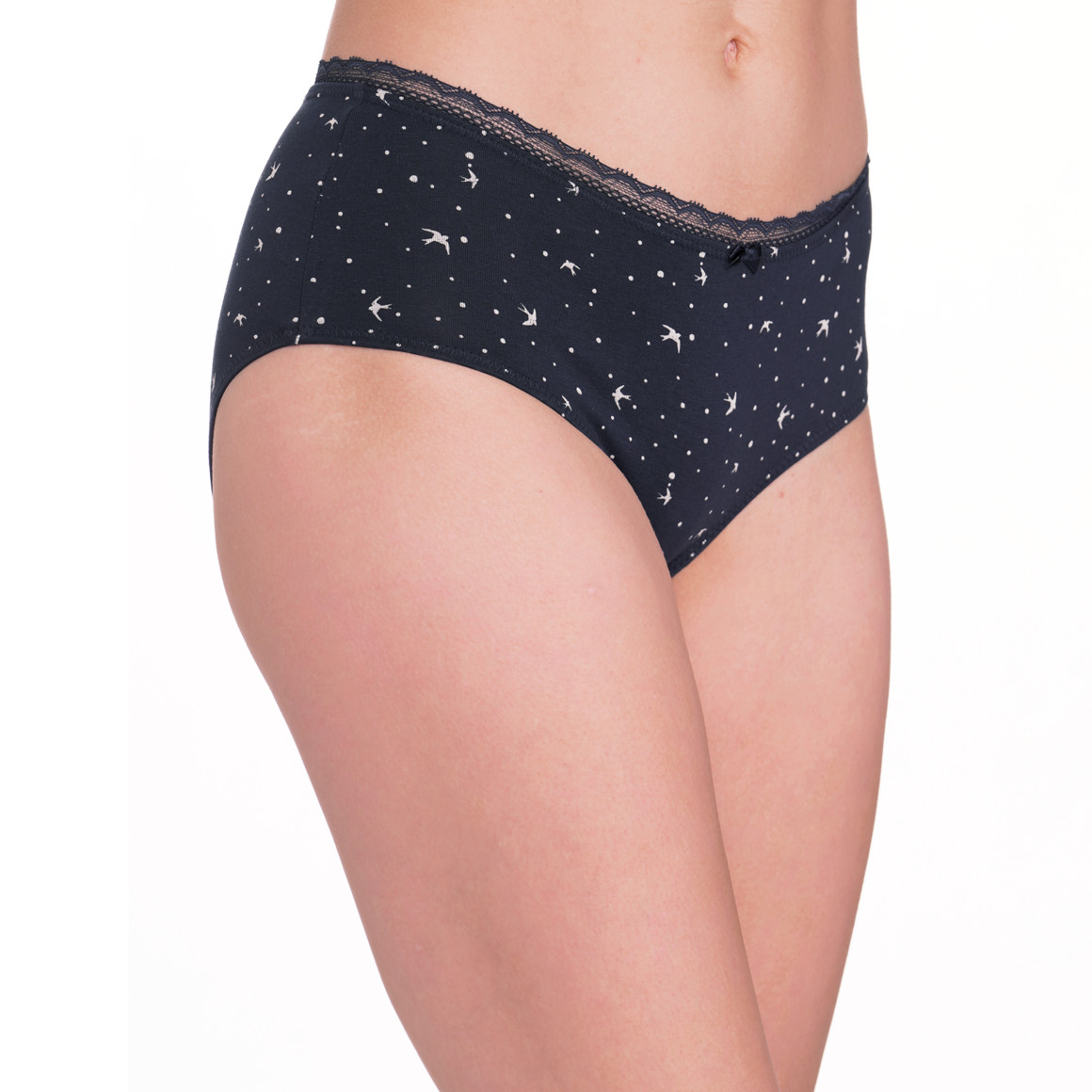 Gina Benotti 3 Damen Pantys mit Spitze dunkelblau / weiss