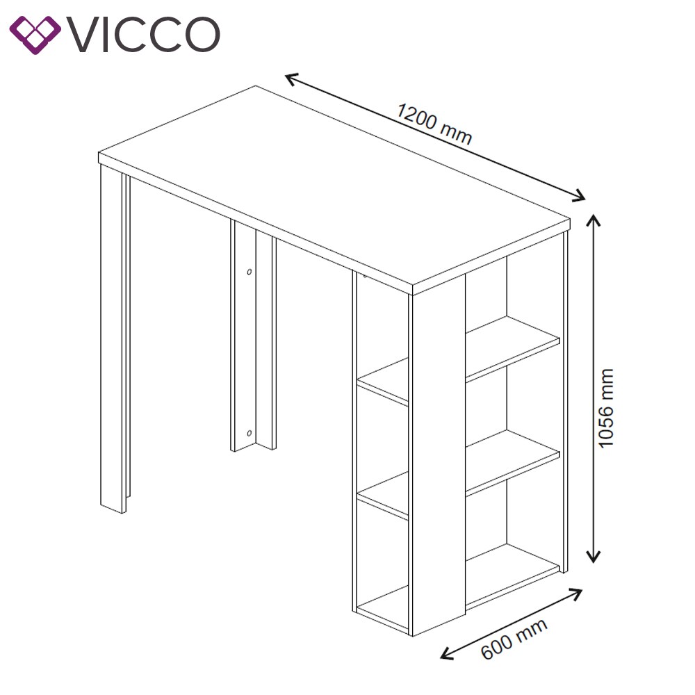 VICCO Bartisch NOEL Tresentisch Schwarz Ablagefächer 120 x 105,6 x 60 cm