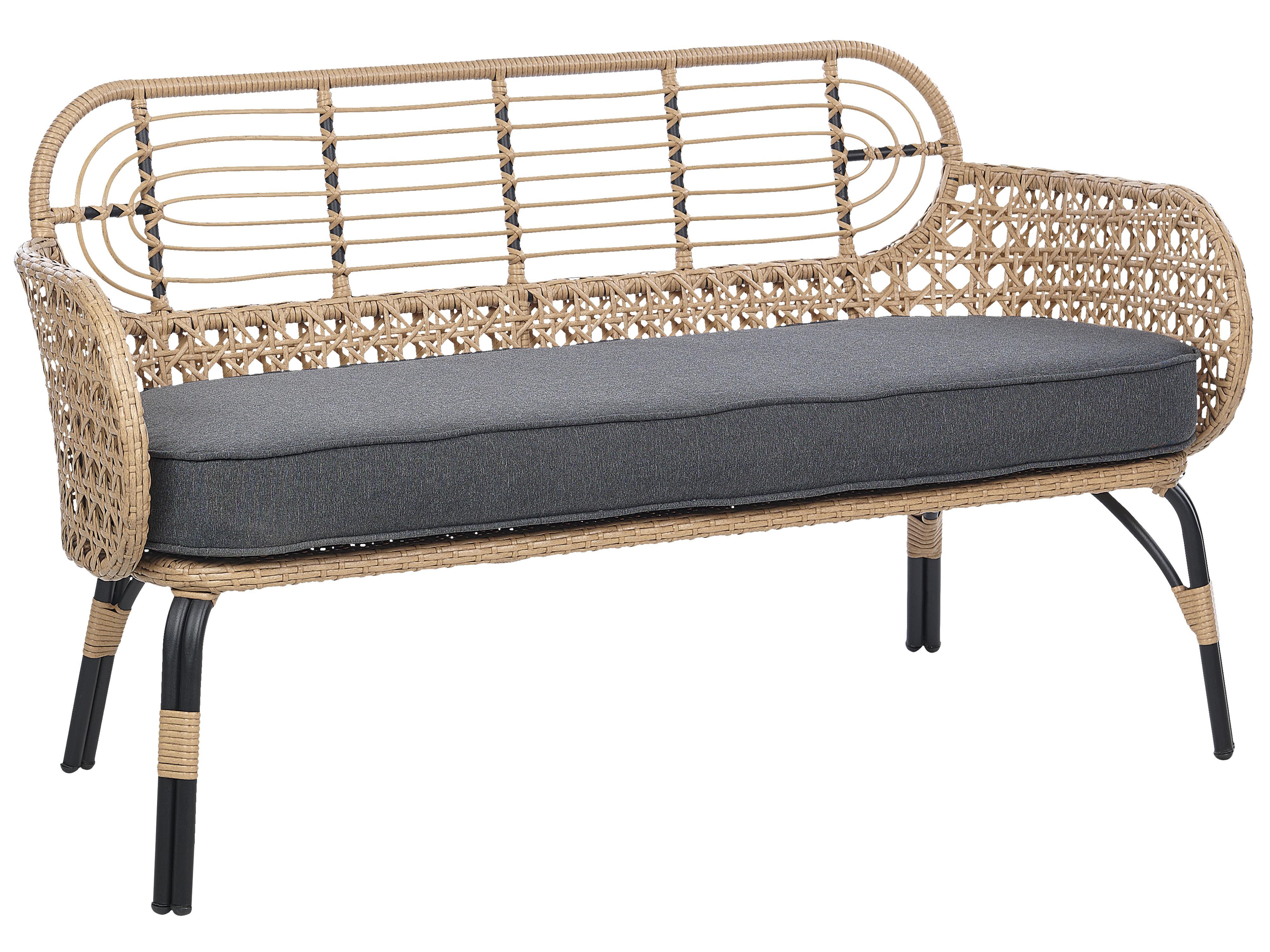Tuinbank met zitkussen PRATELLO 122 cm PE rotan Natuurlijk