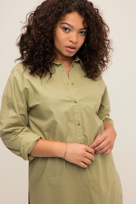 Leinenmix-Hemd, oversized, Hemdkragen, Langarm