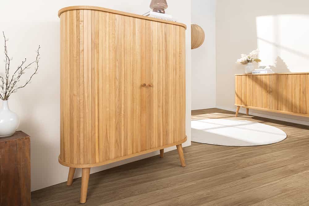 Retro Highboard VALHALLA WOOD 120cm natur Eichenholz Schiebetüren