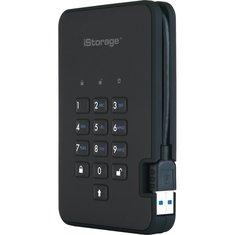 iStorage diskAshur2 256-bit 1TB USB 3.2 secure encrypted solid-state drive - Black IS-DA2-256-SSD-1TB-B