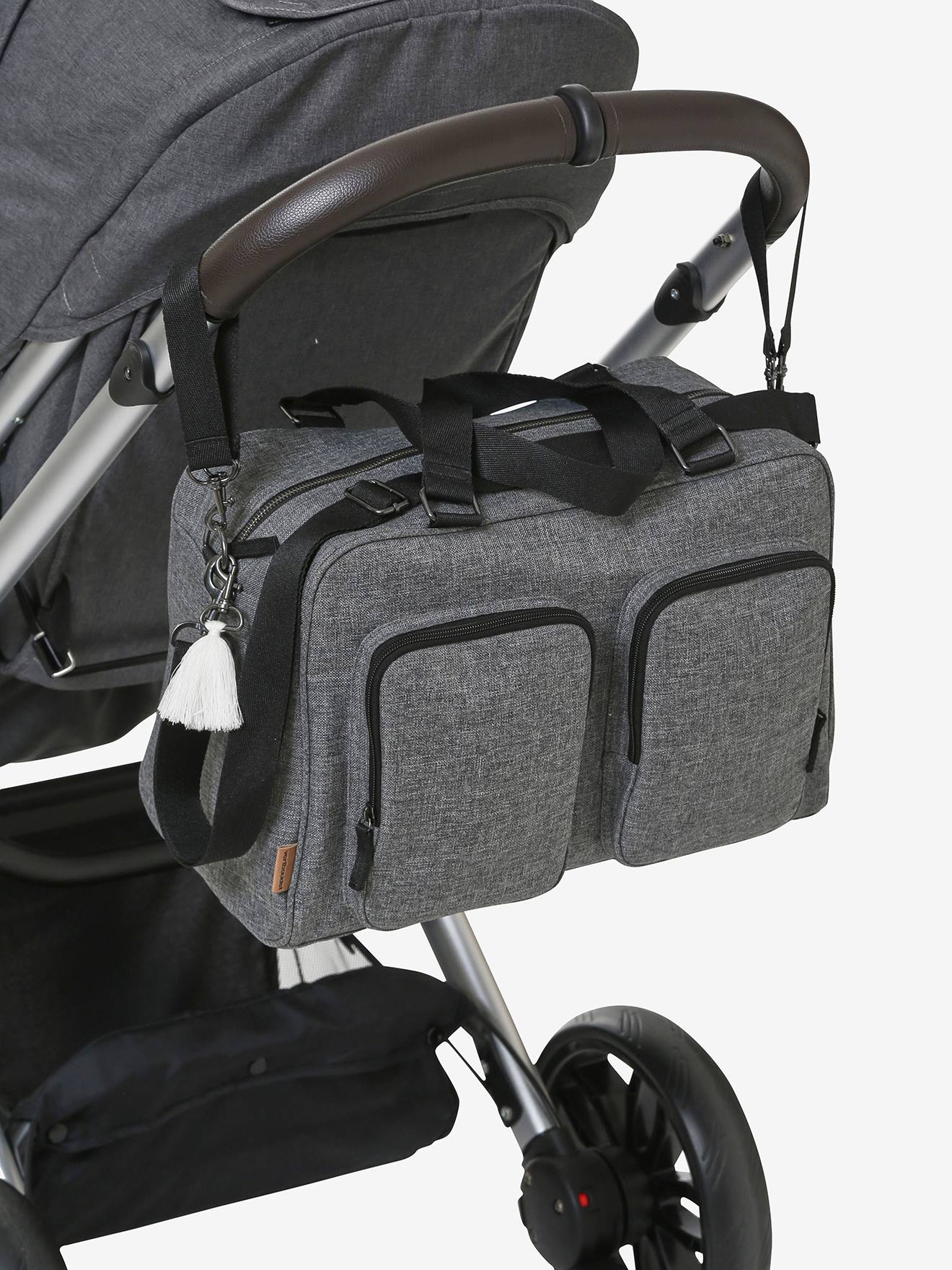 Bolsa de maternidade familiar com vários bolsos, tamanho médio, cinza mesclado