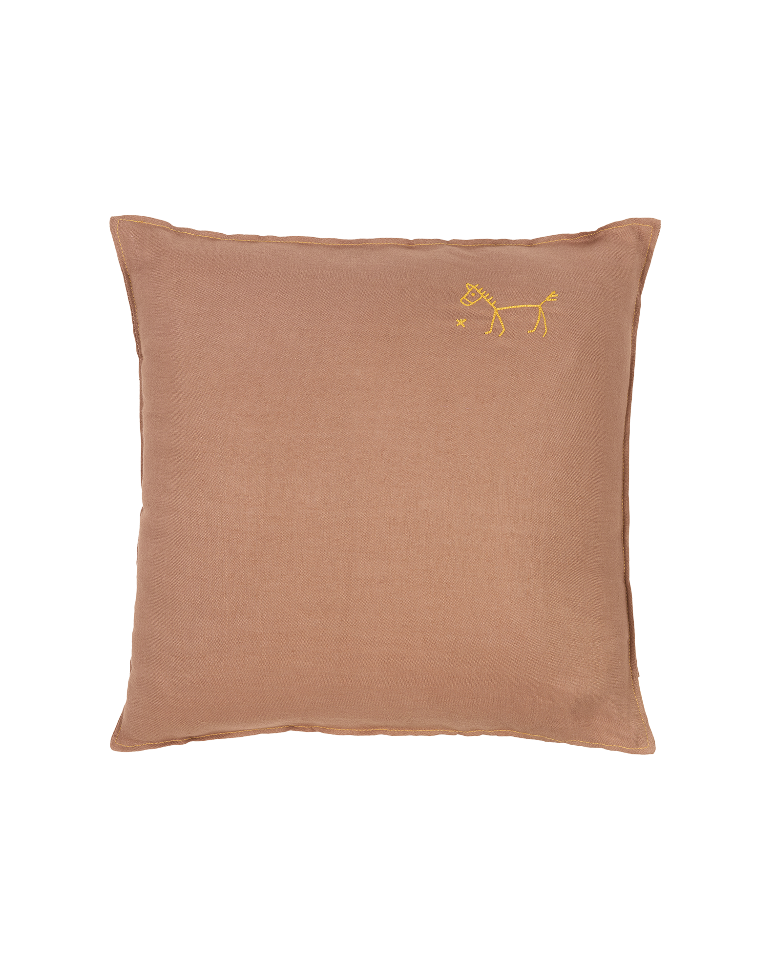 Coussin carré brodé l1n0 en lin français lavé | Marron