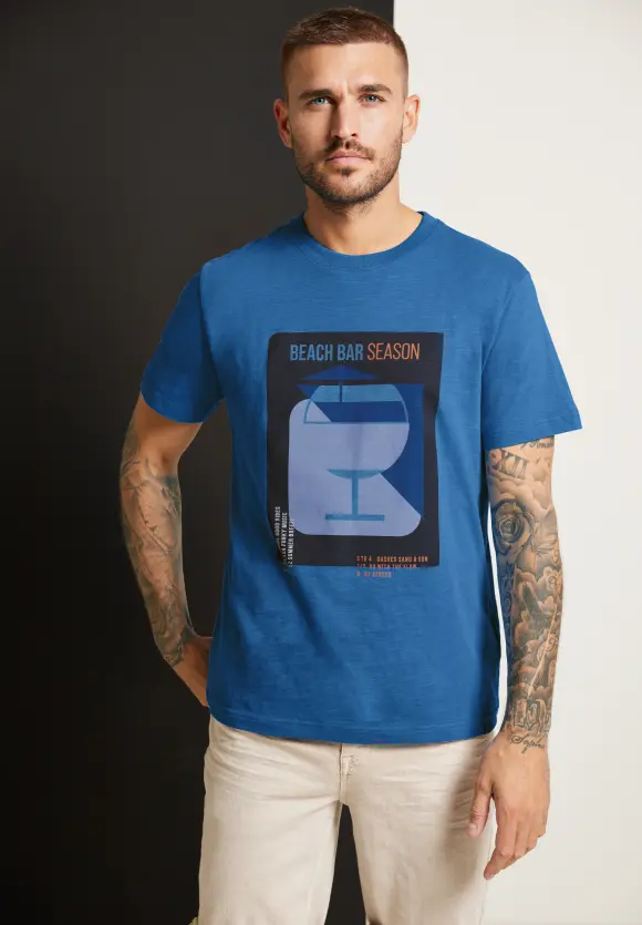 Slub T-Shirt mit Frontprint - sonic blue