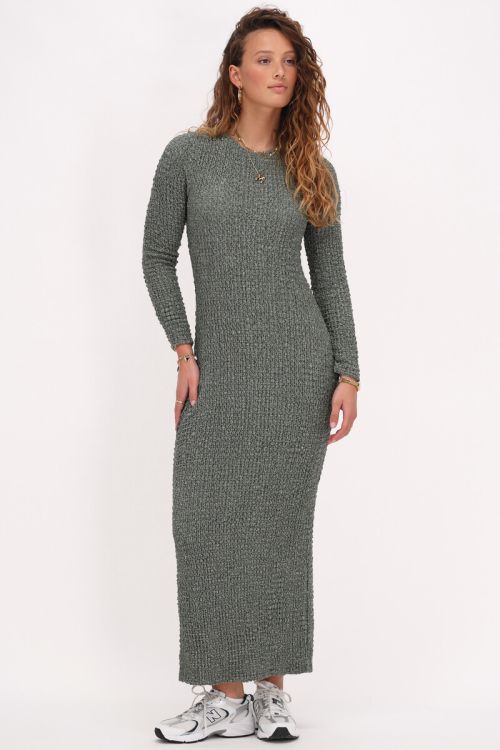 Groene maxi jurk met structuur & split