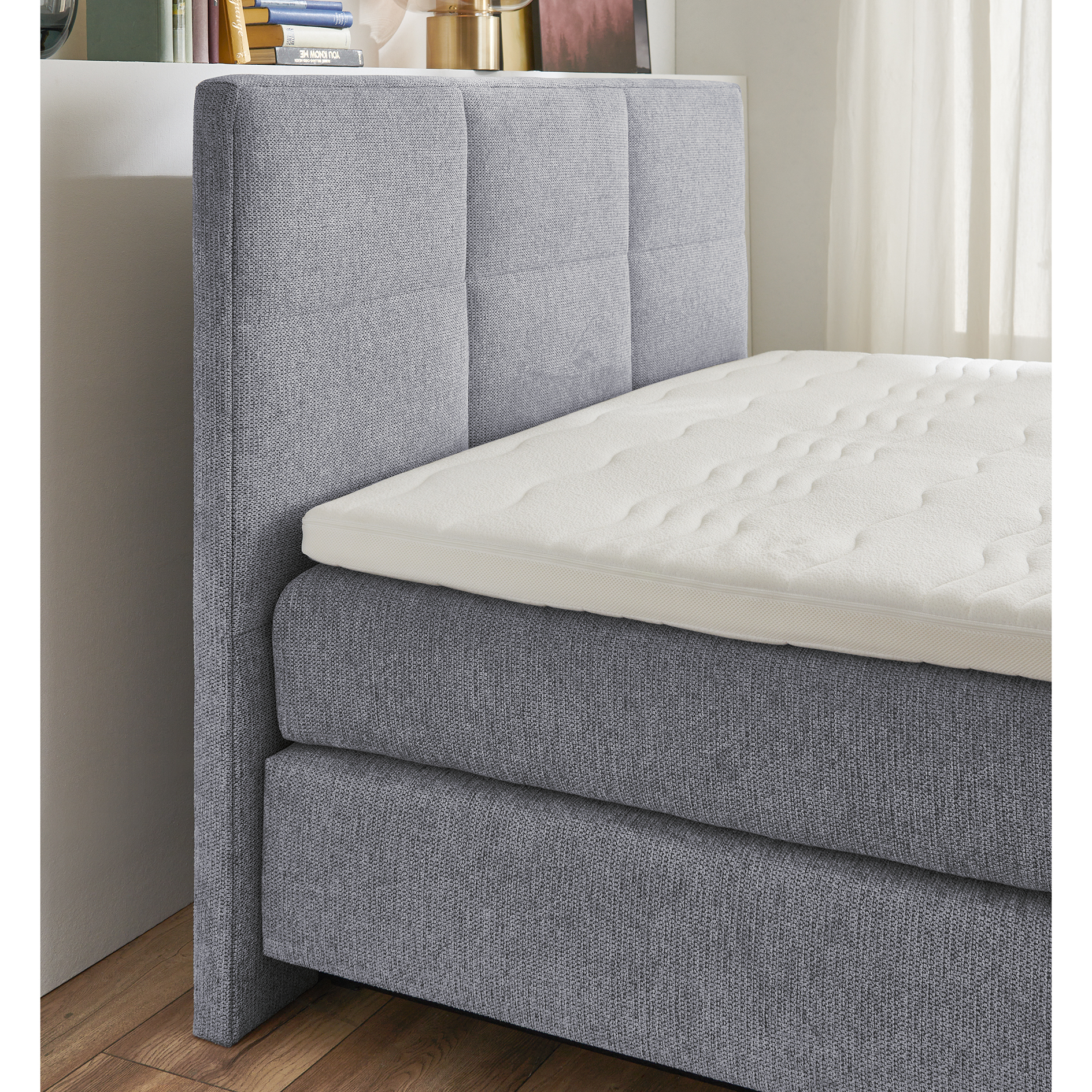 polsterpower Boxspringbett - grau - H3 - mit Bettkasten - 180x200 cm