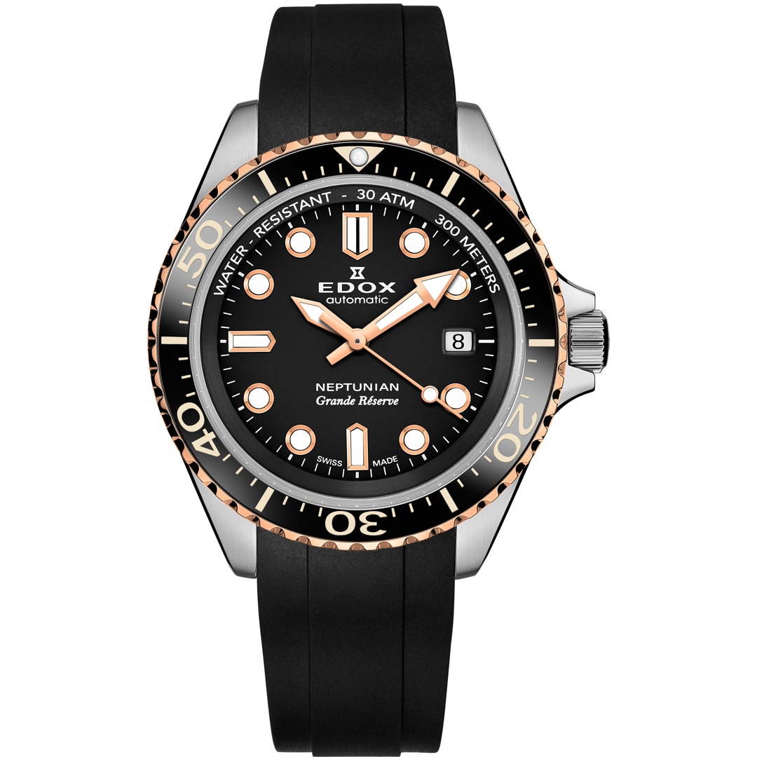 Edox Neptunian Grande Réserve Date Automatic Schwarz