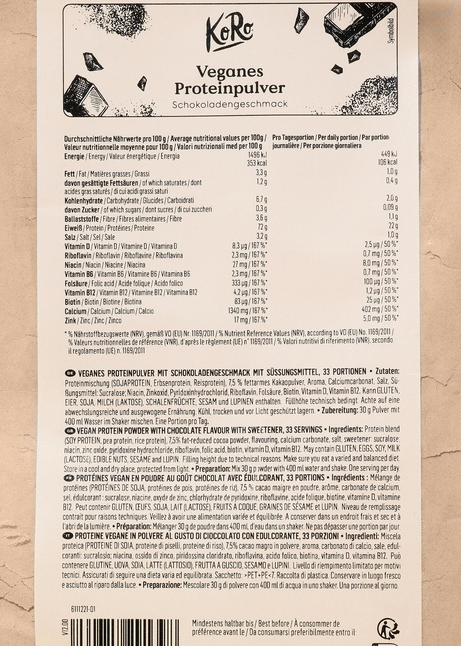 Veganes Proteinpulver Schokolade 1 kg