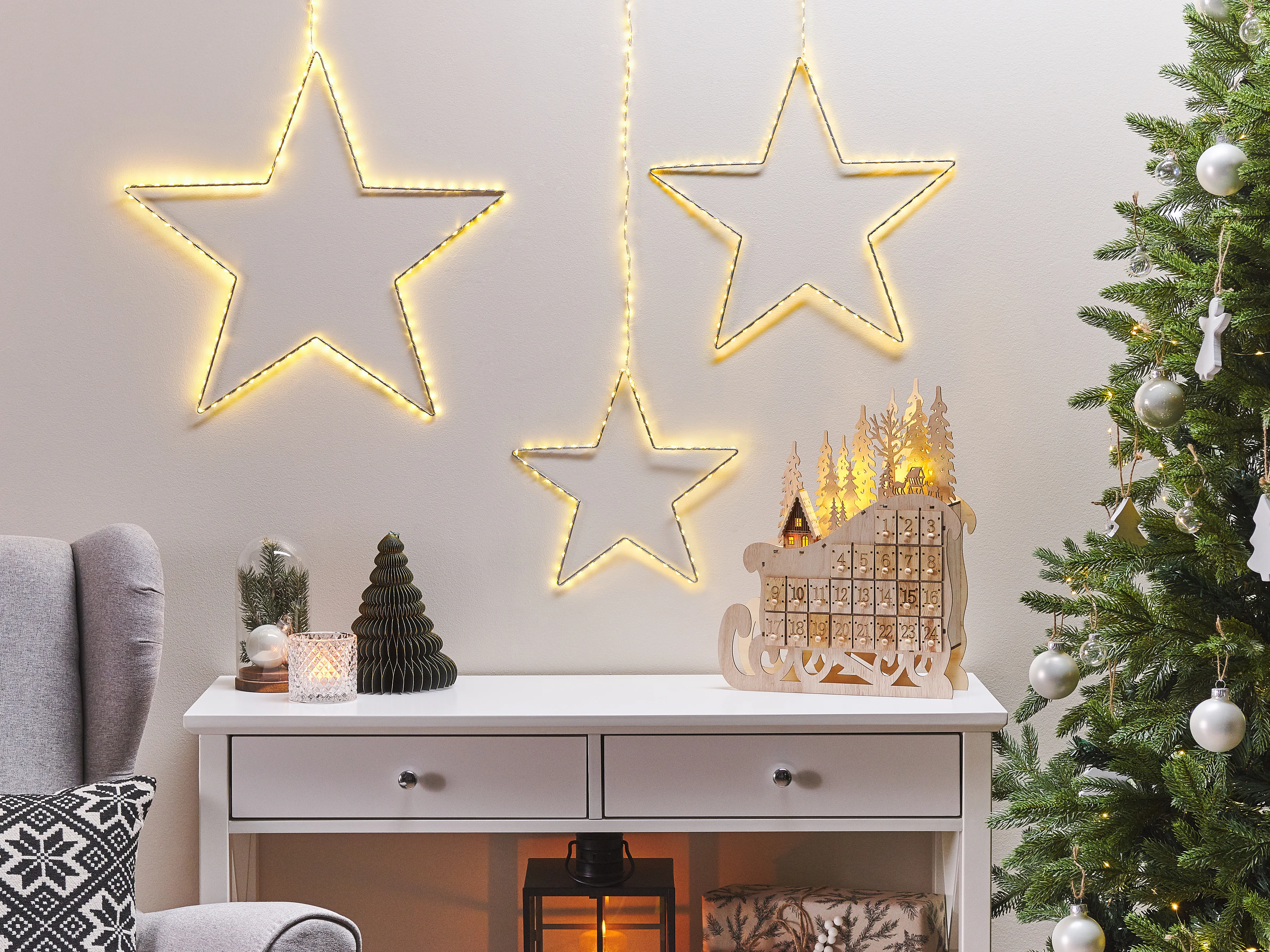 Set van 3 hangende decoraties LED KUNNARI Ster 50/40/30 cm Zilver